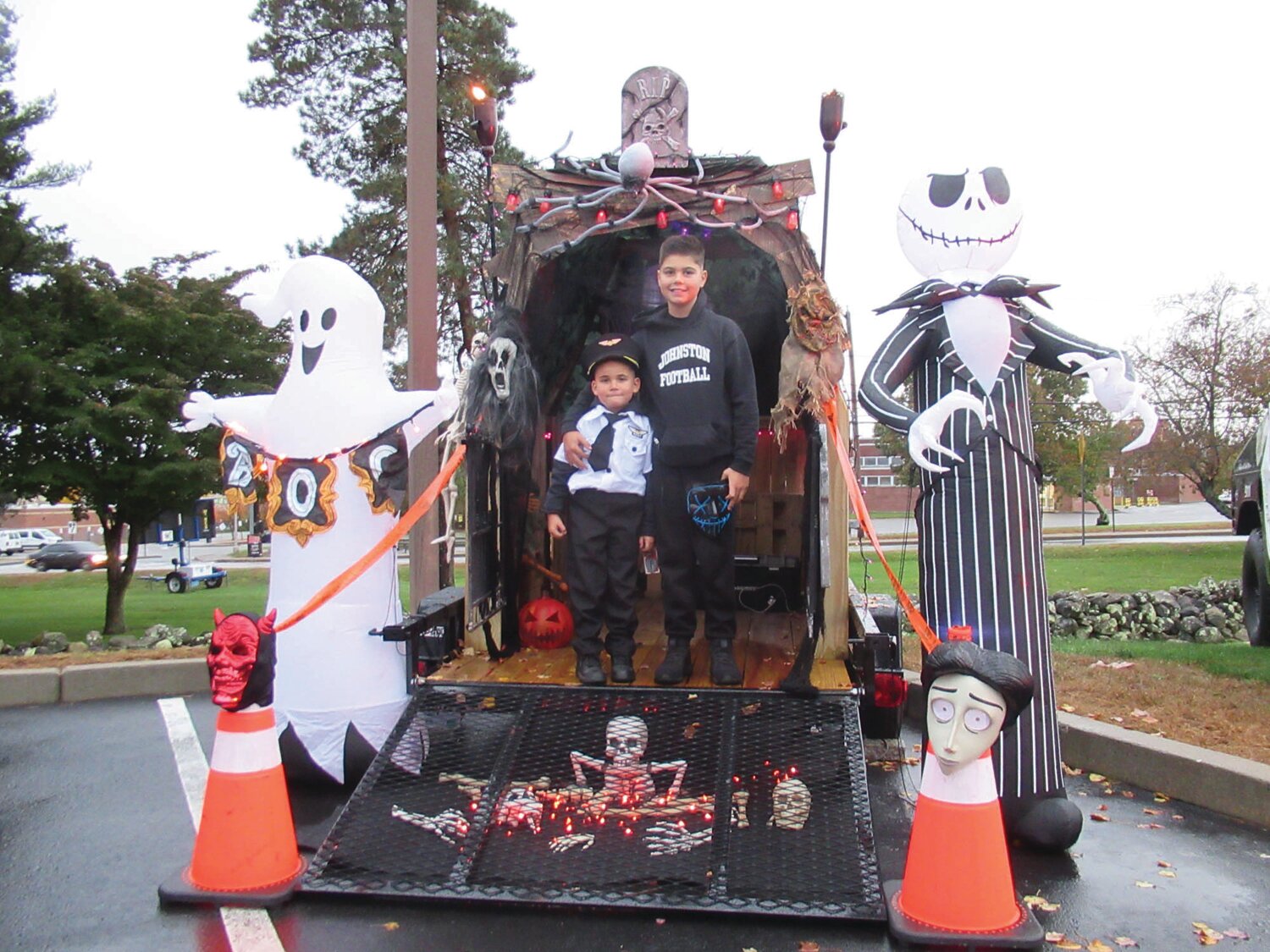 HAUNTED HALL: Marco and Anthony Vieira, sons JPD Chief Mark Vieira, were among the first children to check out the new Haunted House during Monday night’s Trunk or Treat.